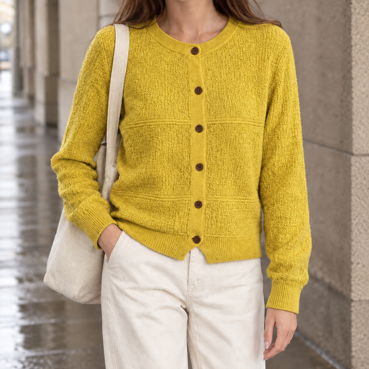 Women's Round Neck Button Cardigan