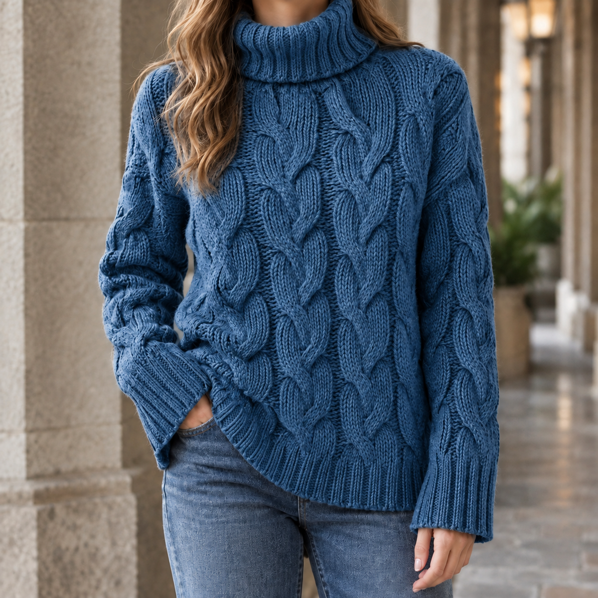 Women's Cable Knit Turtleneck Sweater