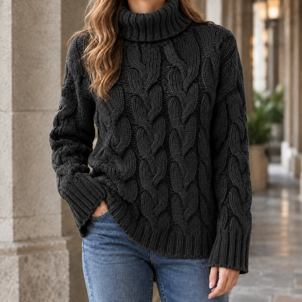 Women's Cable Knit Turtleneck Sweater