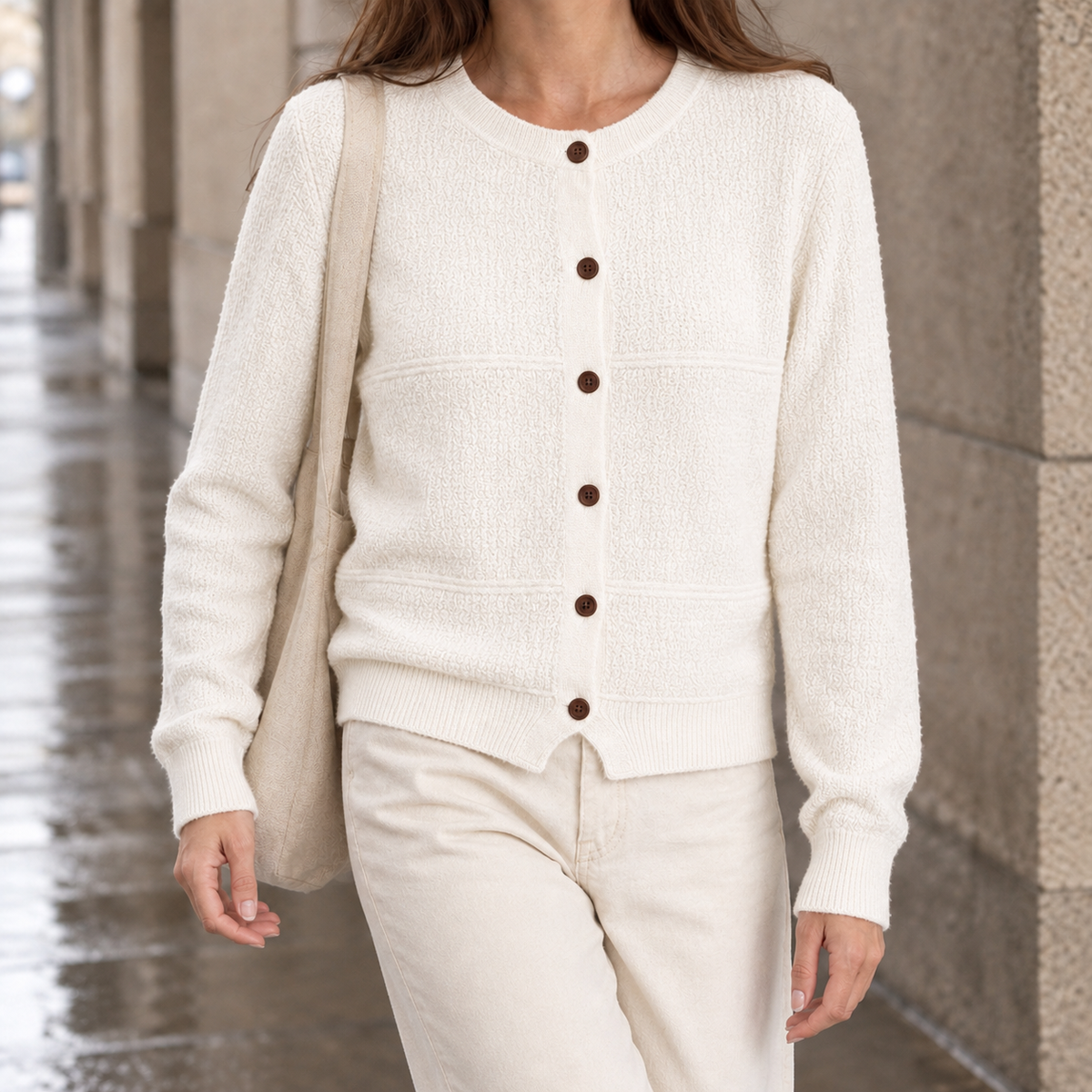 Women's Round Neck Button Cardigan