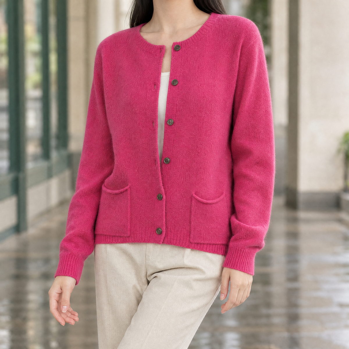 Women's Round Neck Button-Up Knit Cardigan
