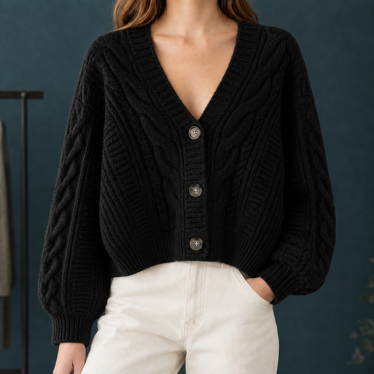 Women's Cable Knit Cropped Cardigan