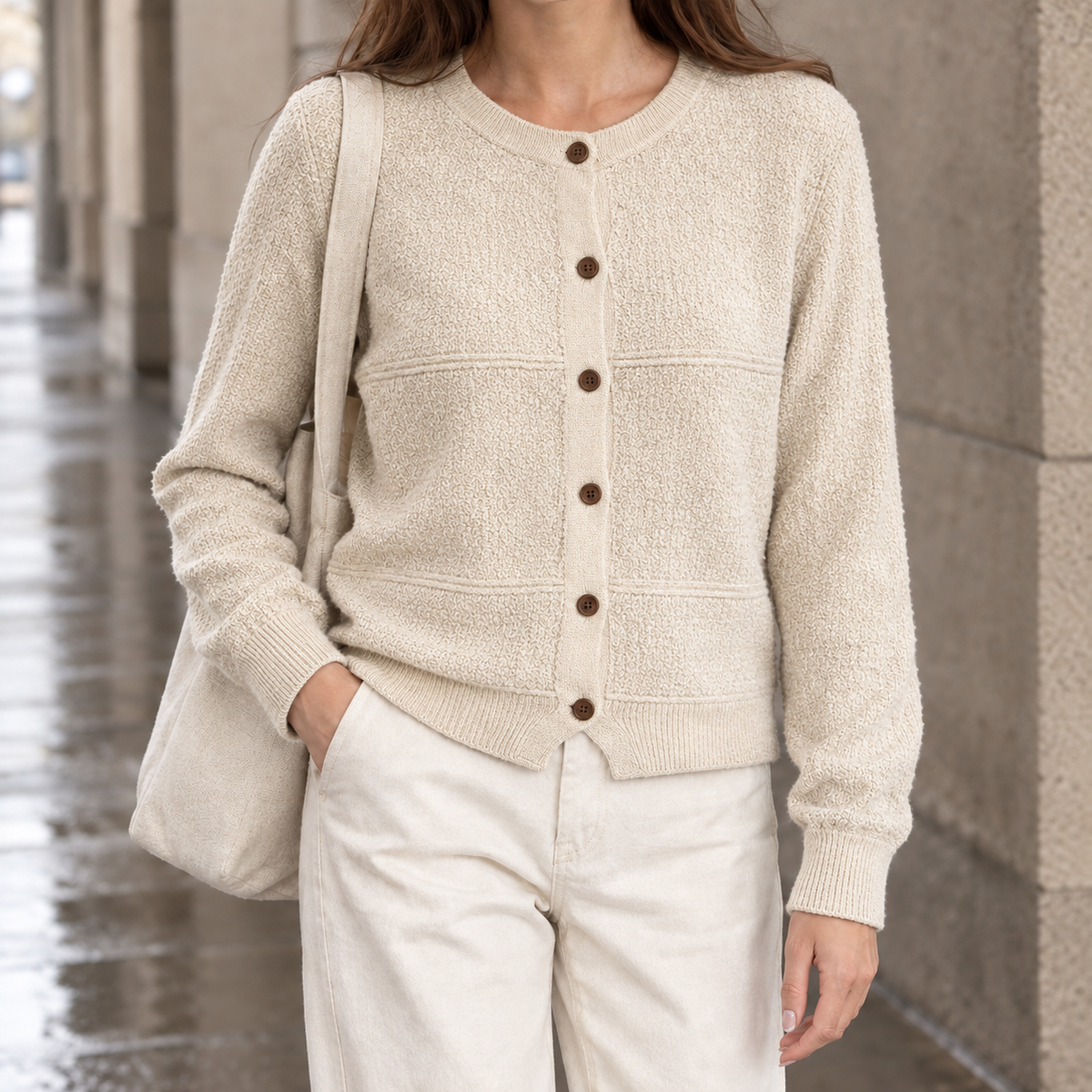 Women's Round Neck Button Cardigan