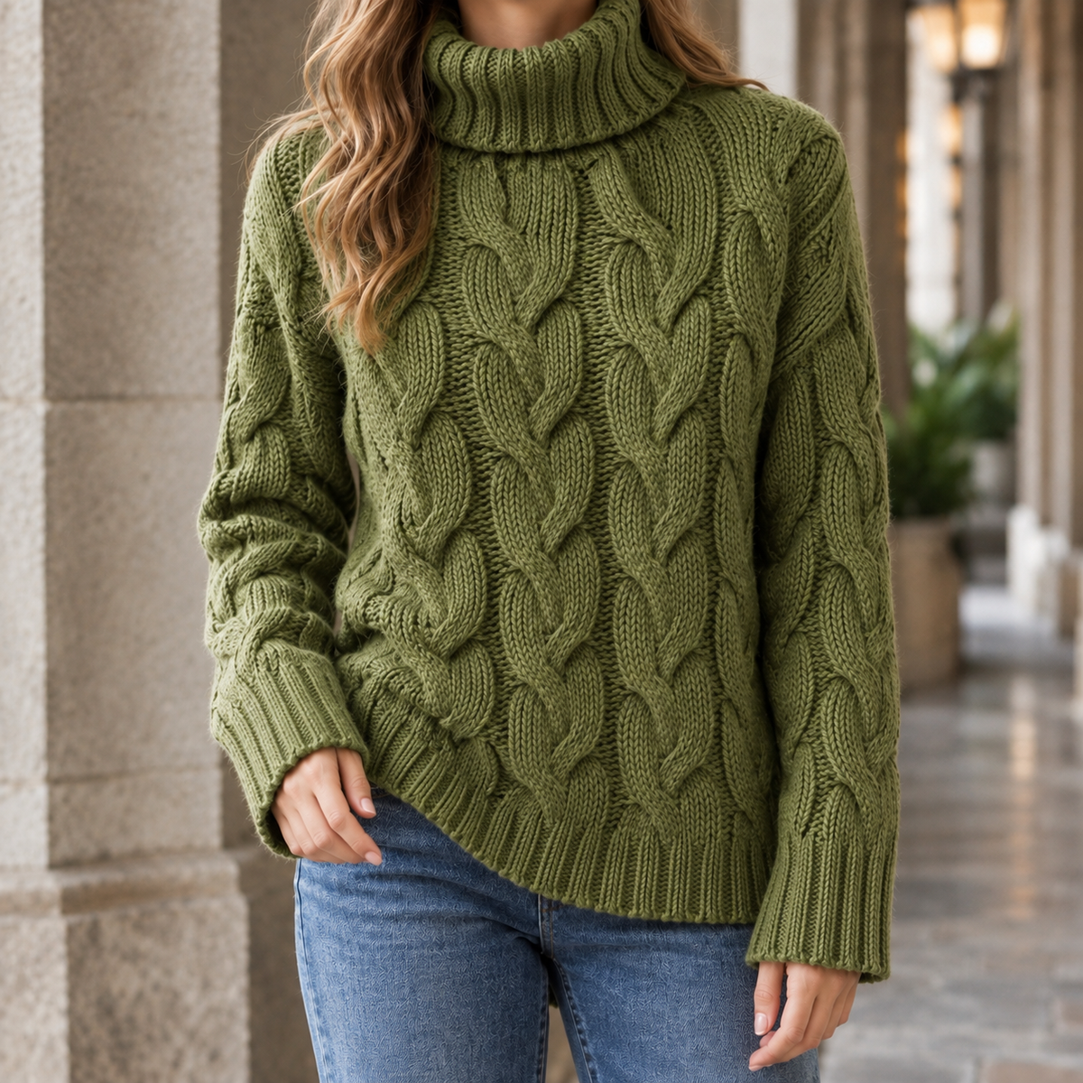 Women's Cable Knit Turtleneck Sweater