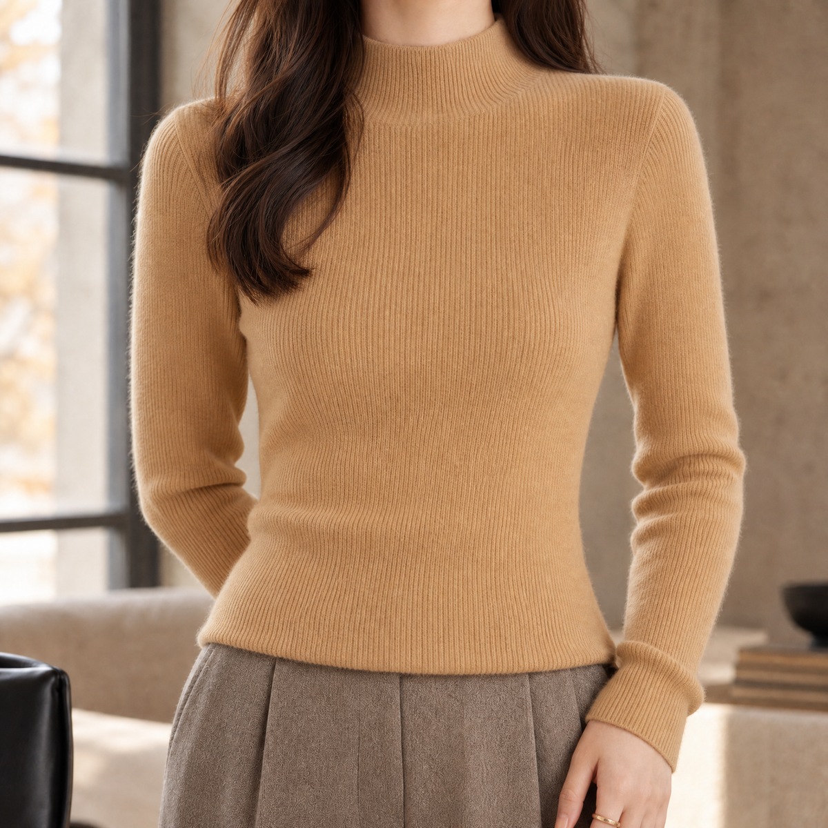 Women's Ribbed Knit Mock Neck Sweater