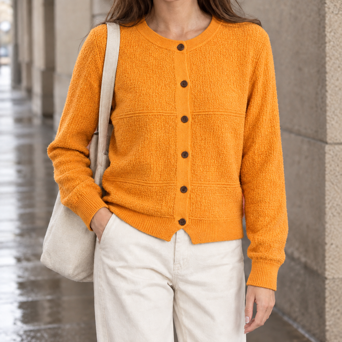 Women's Round Neck Button Cardigan