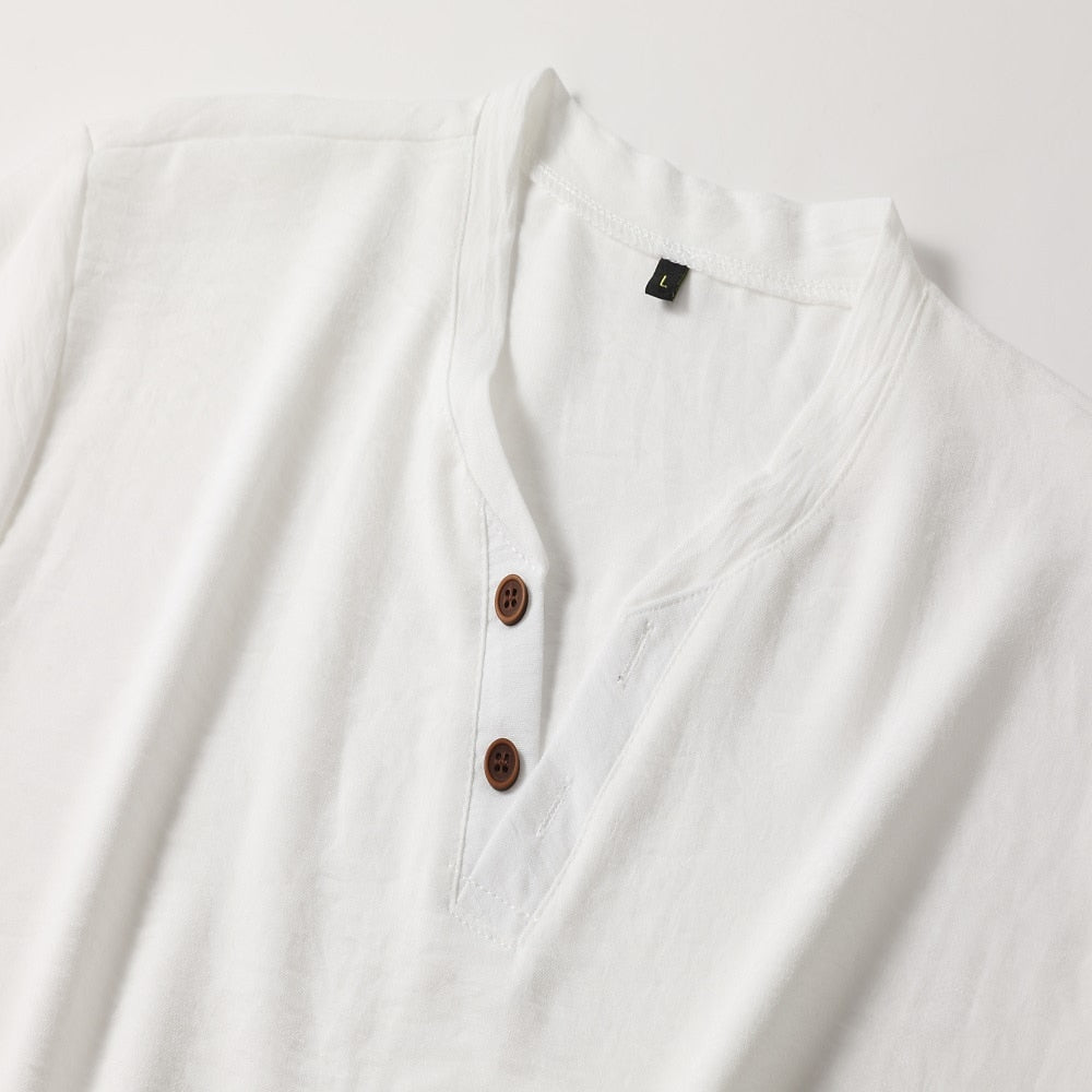 Men's Short-Sleeve Henley T-Shirt with V-Neck for Casual Everyday Wear