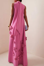 Damen Maxikleid mit 3D-Blumenapplikationen und eleganter, fließender Silhouette