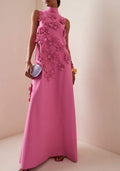 Damen Maxikleid mit 3D-Blumenapplikationen und eleganter, fließender Silhouette