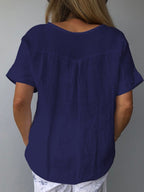 Women's Casual Crew Neck Linen Blend Blouse with Relaxed Fit