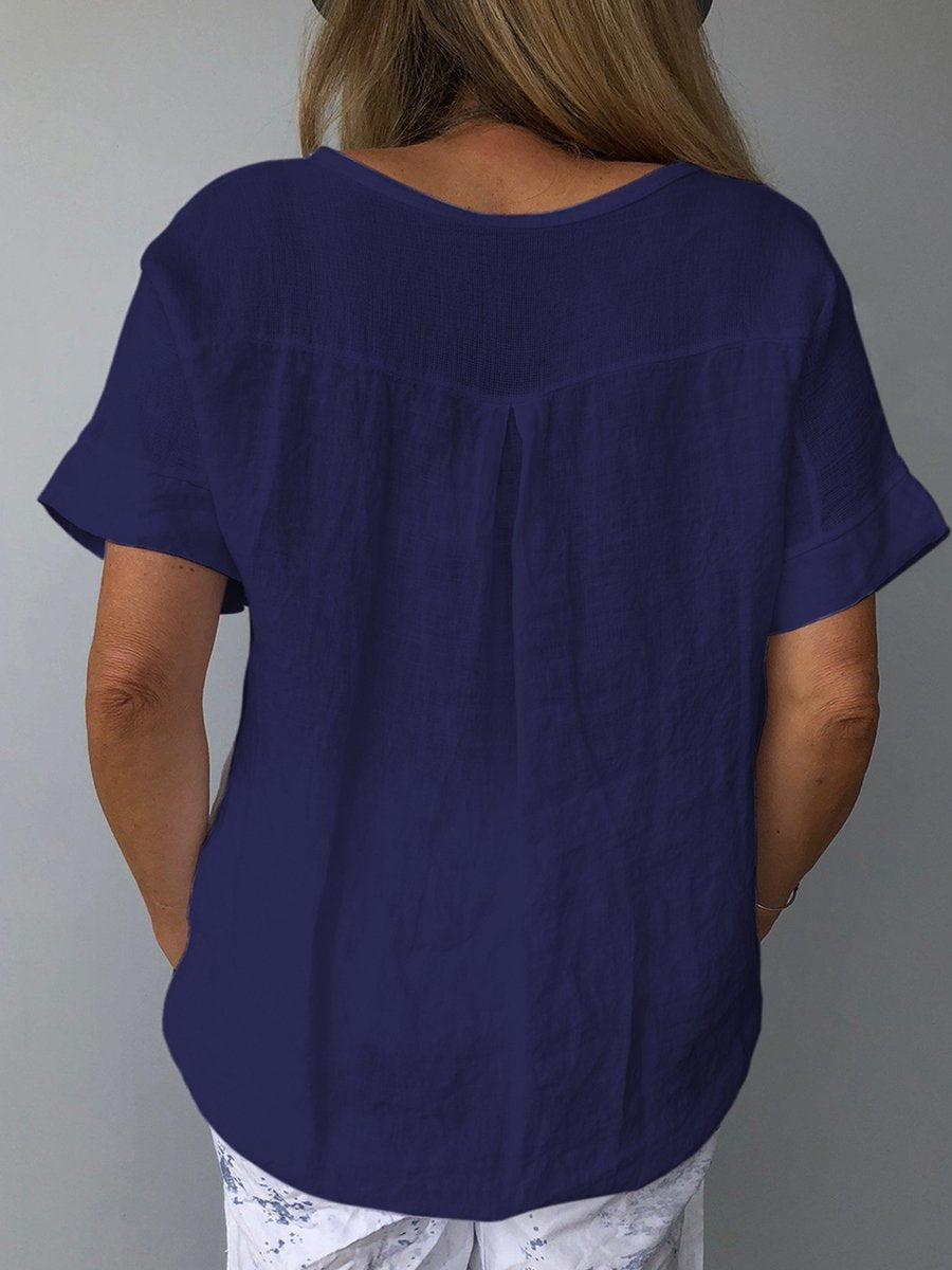 Women's Casual Crew Neck Linen Blend Blouse with Relaxed Fit