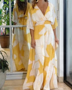 Women's Floral Maxi Dress with V-Neck and Flowy Sleeves for Special Occasions