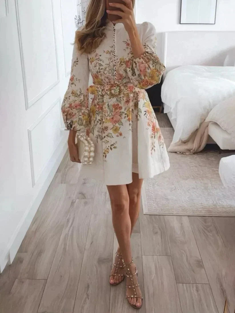 Women Elegant Floral Print Dress with Button Front and Flattering Fit