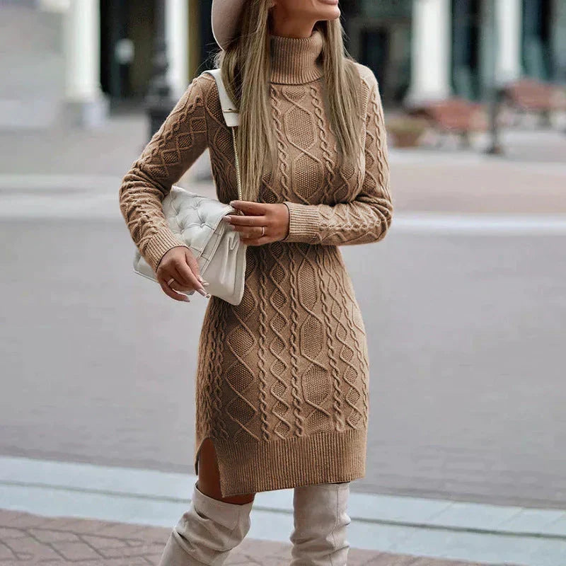 Women’s Cable Knit Turtleneck Sweater Dress