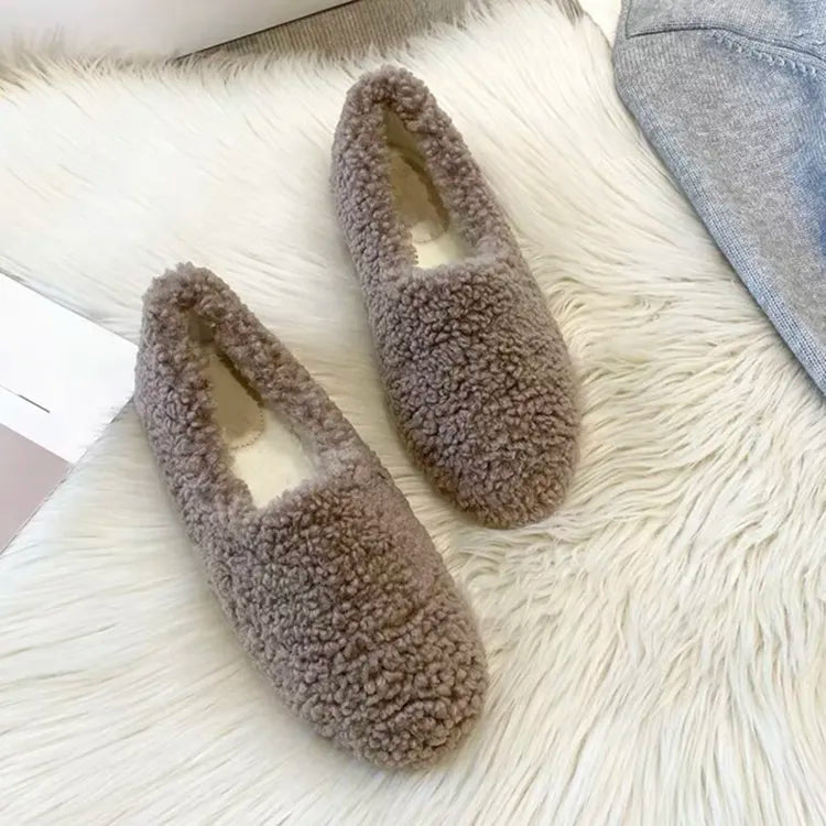 Damen Plüsch-Fleece Slipper-Loafer für Komfort im Innenbereich