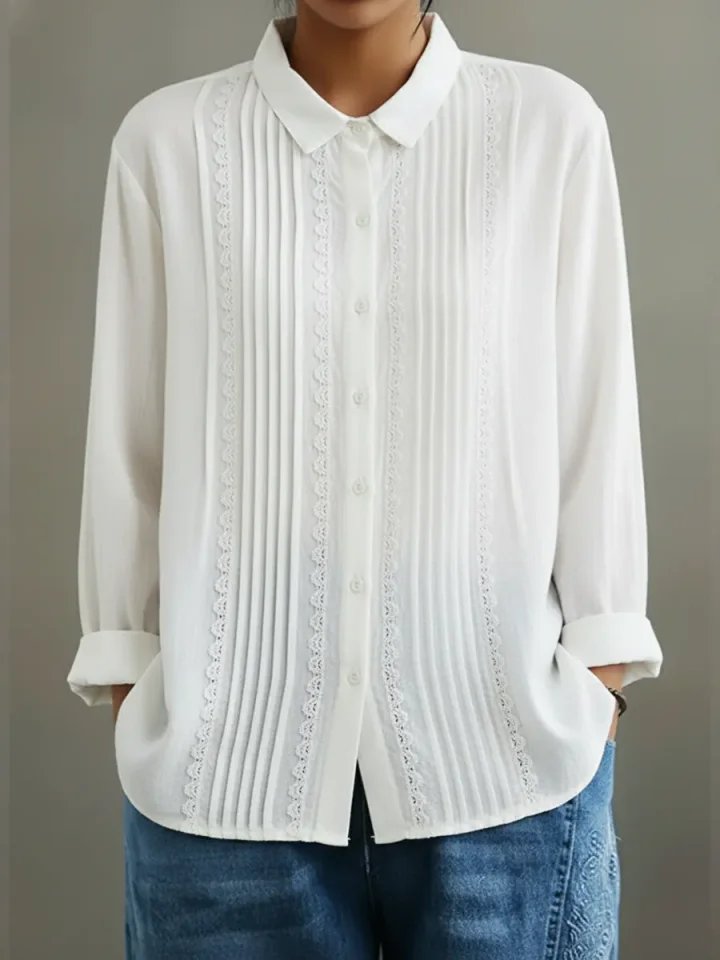 Blouse plissée pour femme avec bordure en dentelle