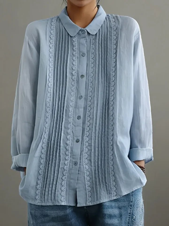 Blouse plissée pour femme avec bordure en dentelle