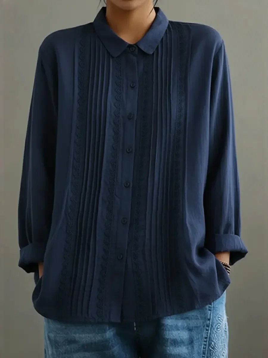 Blouse plissée pour femme avec bordure en dentelle