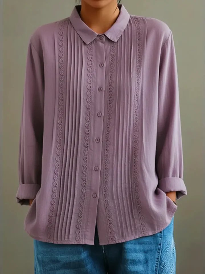 Blouse plissée pour femme avec bordure en dentelle