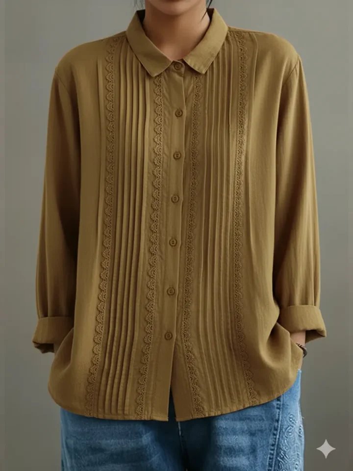 Blouse plissée pour femme avec bordure en dentelle