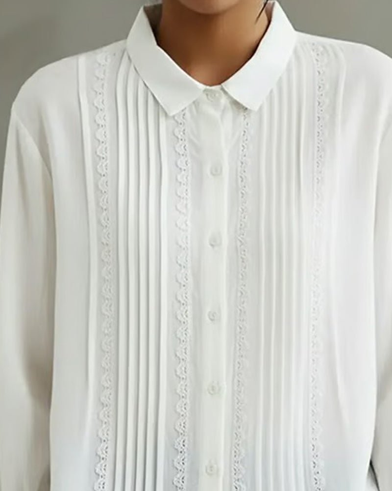 Blouse plissée pour femme avec bordure en dentelle