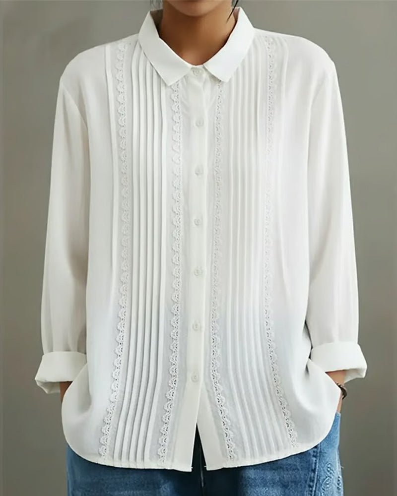 Blouse plissée pour femme avec bordure en dentelle
