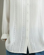Blouse plissée pour femme avec bordure en dentelle