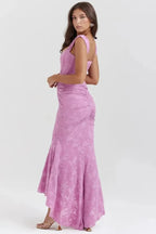 Elegantes Korsett-Maxikleid mit geraffter Taille und asymmetrischem Saum