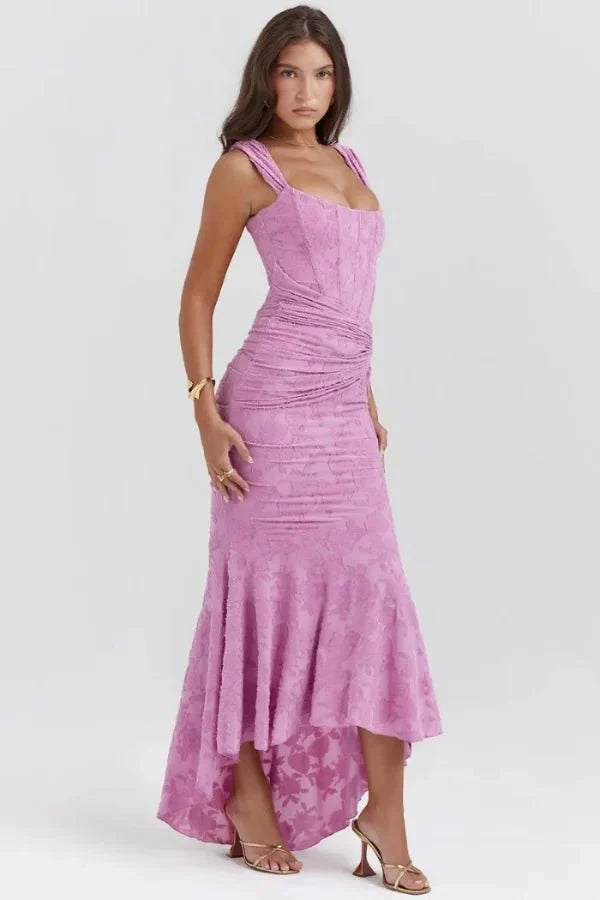 Elegantes Korsett-Maxikleid mit geraffter Taille und asymmetrischem Saum