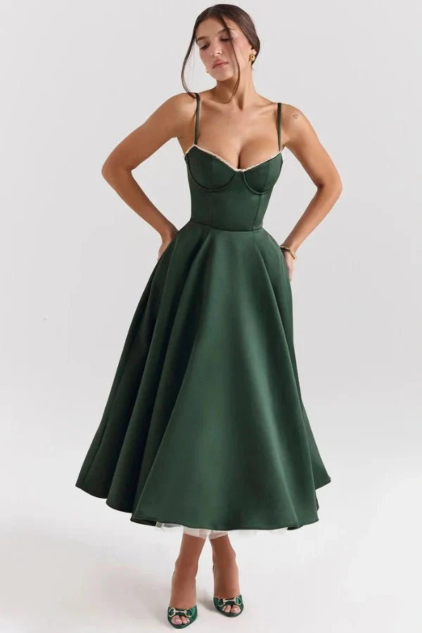 Damen Midikleid mit Korsett, Tüllrock und strukturiertem Oberteil