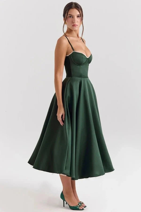 Damen Midikleid mit Korsett, Tüllrock und strukturiertem Oberteil