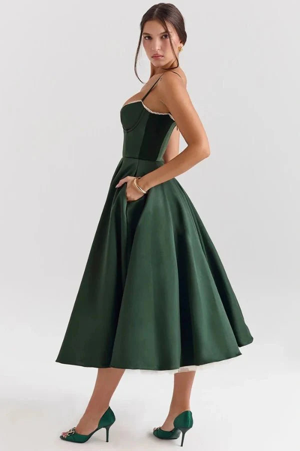 Damen Midikleid mit Korsett, Tüllrock und strukturiertem Oberteil