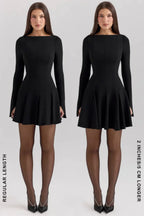 Elegantes Damen Minikleid mit figurbetonter Passform, langen Ärmeln und Knopfmanschetten