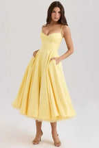 Damen Midikleid mit Korsett, Tüllrock und strukturiertem Oberteil