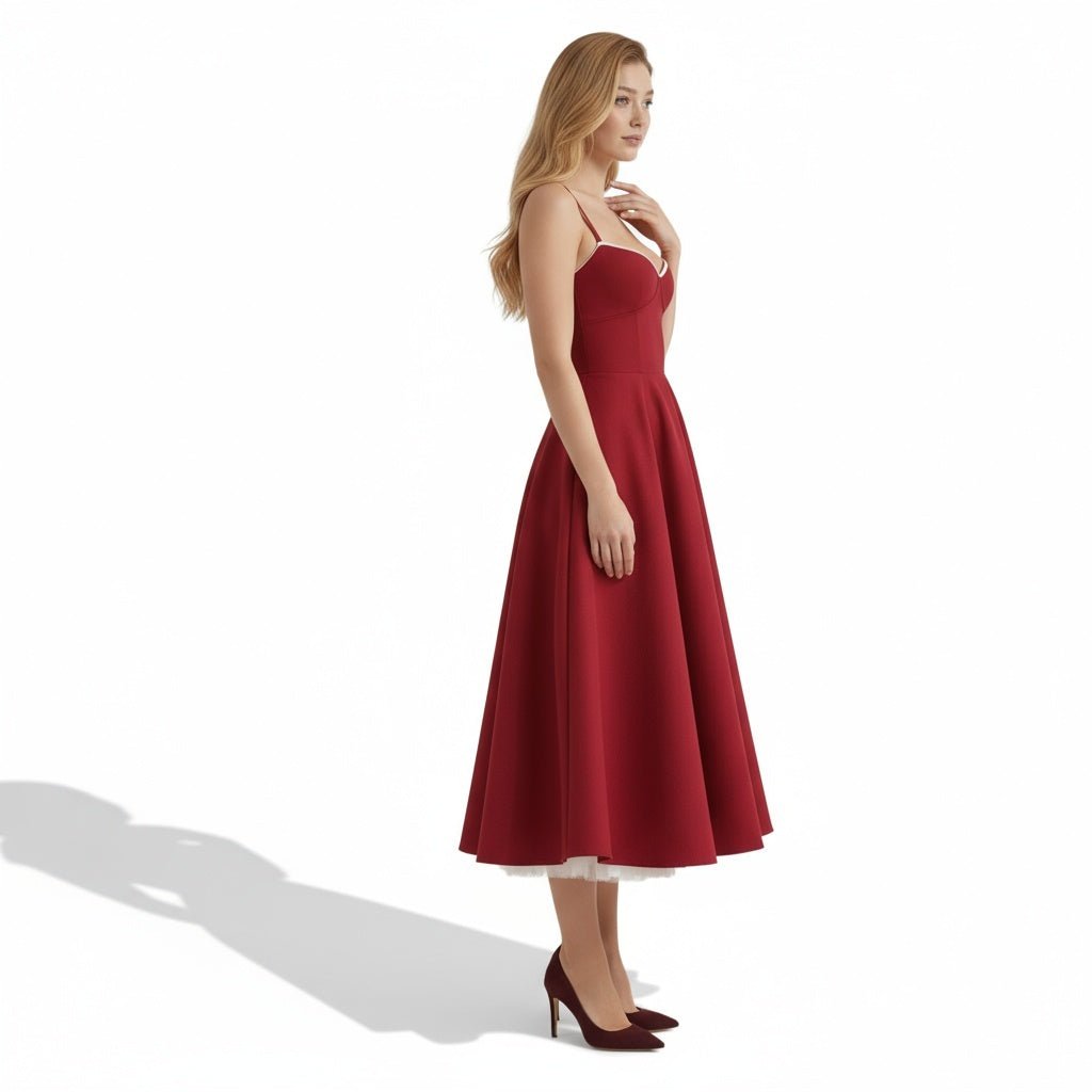 Damen Midikleid mit Korsett, Tüllrock und strukturiertem Oberteil