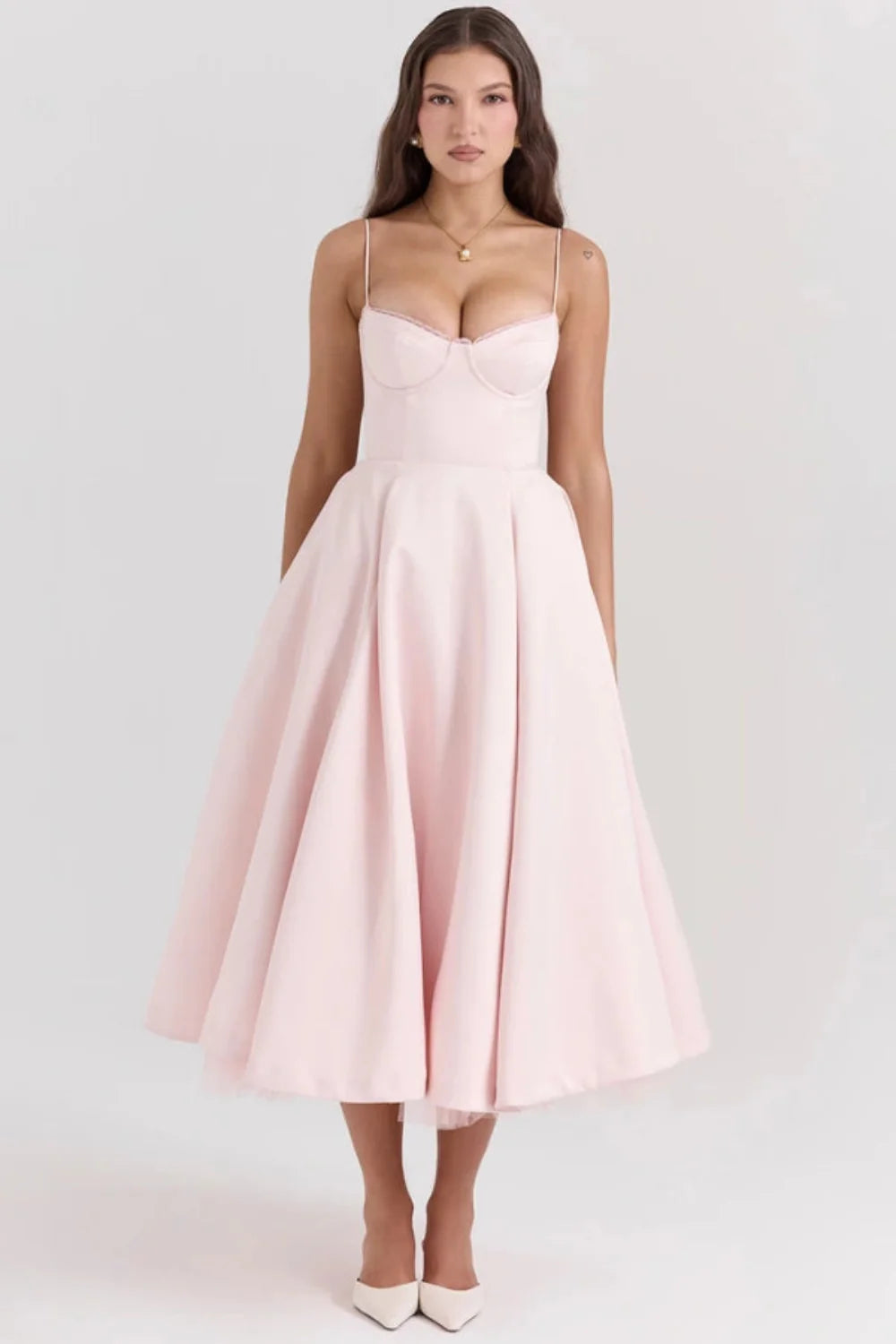 Damen Midikleid mit Korsett, Tüllrock und strukturiertem Oberteil