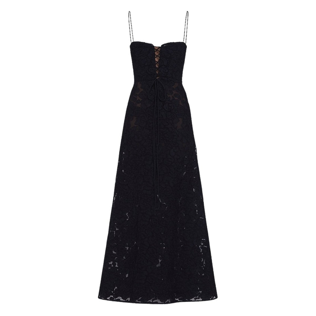 Damenmaxikleid mit Blumenmuster, Korsettoberteil und fließender Silhouette
