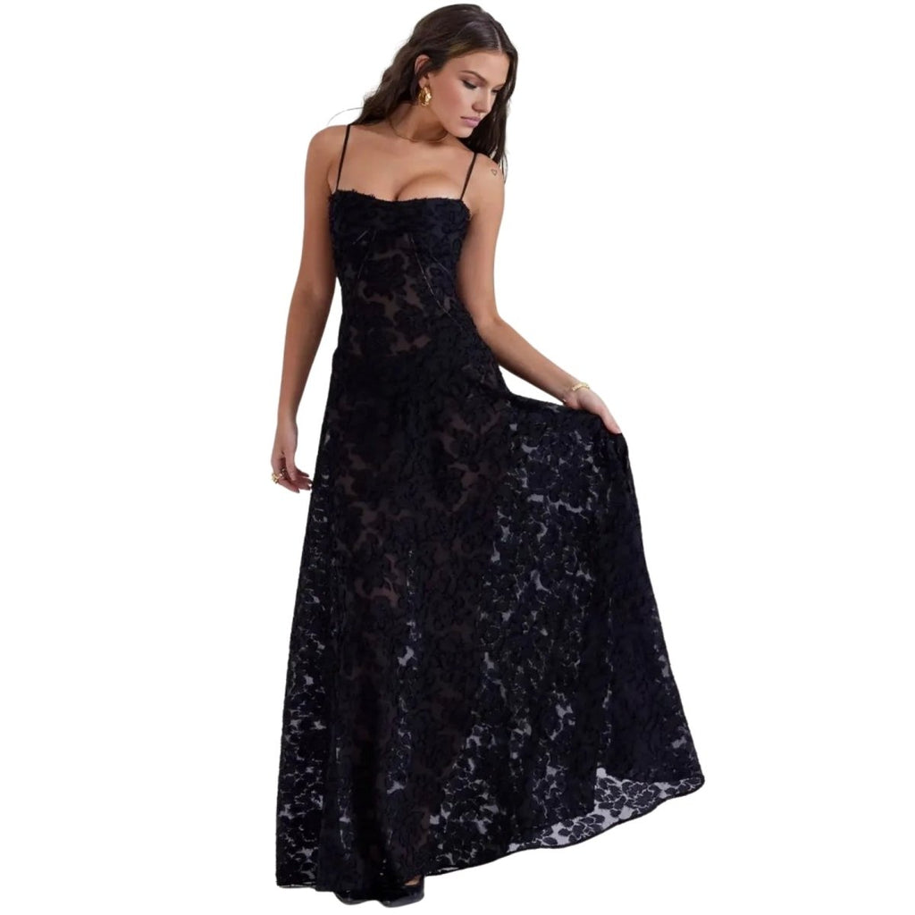 Damenmaxikleid mit Blumenmuster, Korsettoberteil und fließender Silhouette
