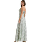 Damenmaxikleid mit Blumenmuster, Korsettoberteil und fließender Silhouette
