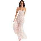 Damenmaxikleid mit Blumenmuster, Korsettoberteil und fließender Silhouette
