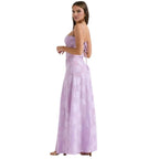 Damenmaxikleid mit Blumenmuster, Korsettoberteil und fließender Silhouette