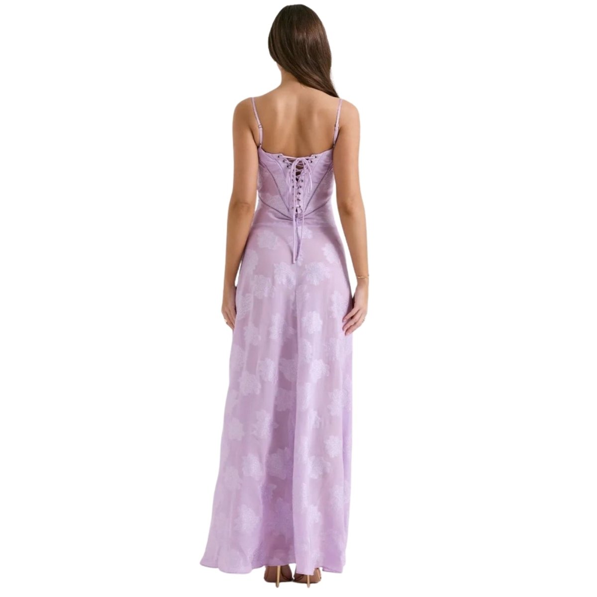 Damenmaxikleid mit Blumenmuster, Korsettoberteil und fließender Silhouette
