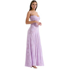 Damenmaxikleid mit Blumenmuster, Korsettoberteil und fließender Silhouette