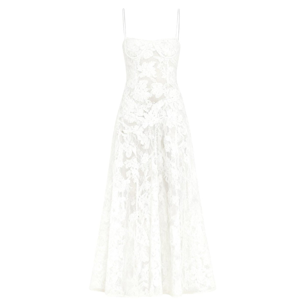 Damenmaxikleid mit Blumenmuster, Korsettoberteil und fließender Silhouette
