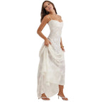 Damenmaxikleid mit Blumenmuster, Korsettoberteil und fließender Silhouette