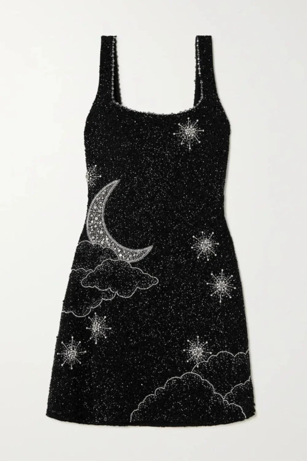 Damen besticktes Minikleid mit himmlischem Muster und quadratischem Ausschnitt