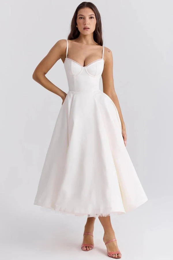 Damen Midikleid mit Korsett, Tüllrock und strukturiertem Oberteil