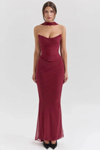 Damen trägerloses Maxikleid mit Korsettoberteil und geraffter Meerjungfrauen-Silhouette