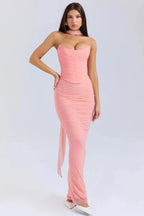 Damen trägerloses Maxikleid mit Korsettoberteil und geraffter Meerjungfrauen-Silhouette