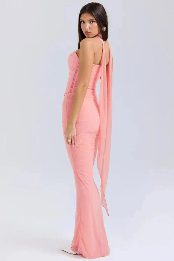 Damen trägerloses Maxikleid mit Korsettoberteil und geraffter Meerjungfrauen-Silhouette